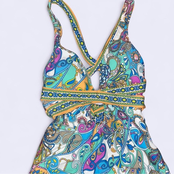 Trina Turk Artistic Blue and Green One Piece Swimsuit - Picture 2 of 5